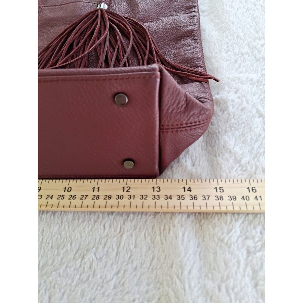 Vince Camuto Burgundy Leather Slouchy Fringe Tote Bag Shoulder Purse Western Zip - Picture 7 of 16